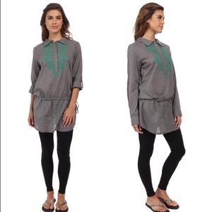 Prana Grey Embroidered Tunic Leta Top Medium